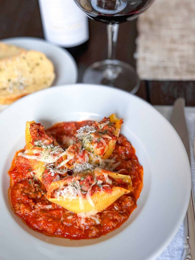 Pesto Shells with Vodka Meat Sauce
