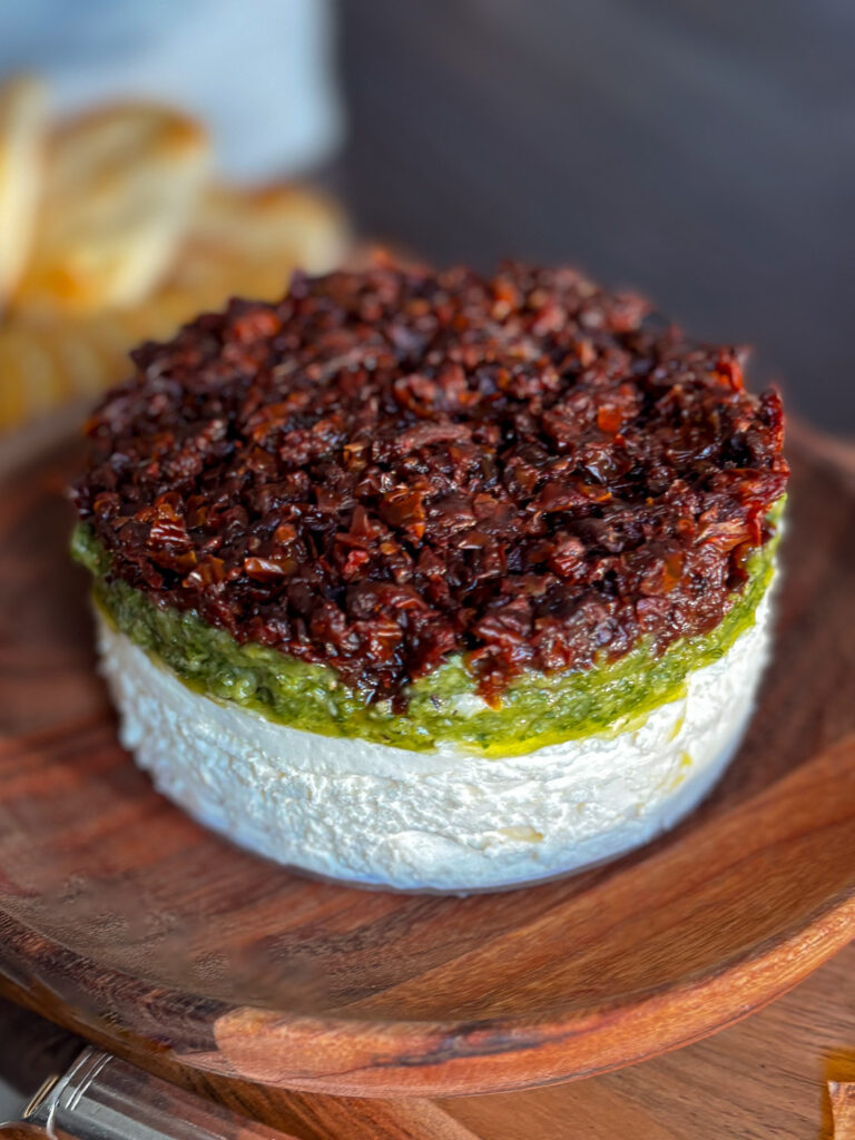 Cream Cheese Pesto Torte with Sun-Dried Tomatoes