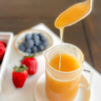 Homemade buttermilk syrup in glass pitcher