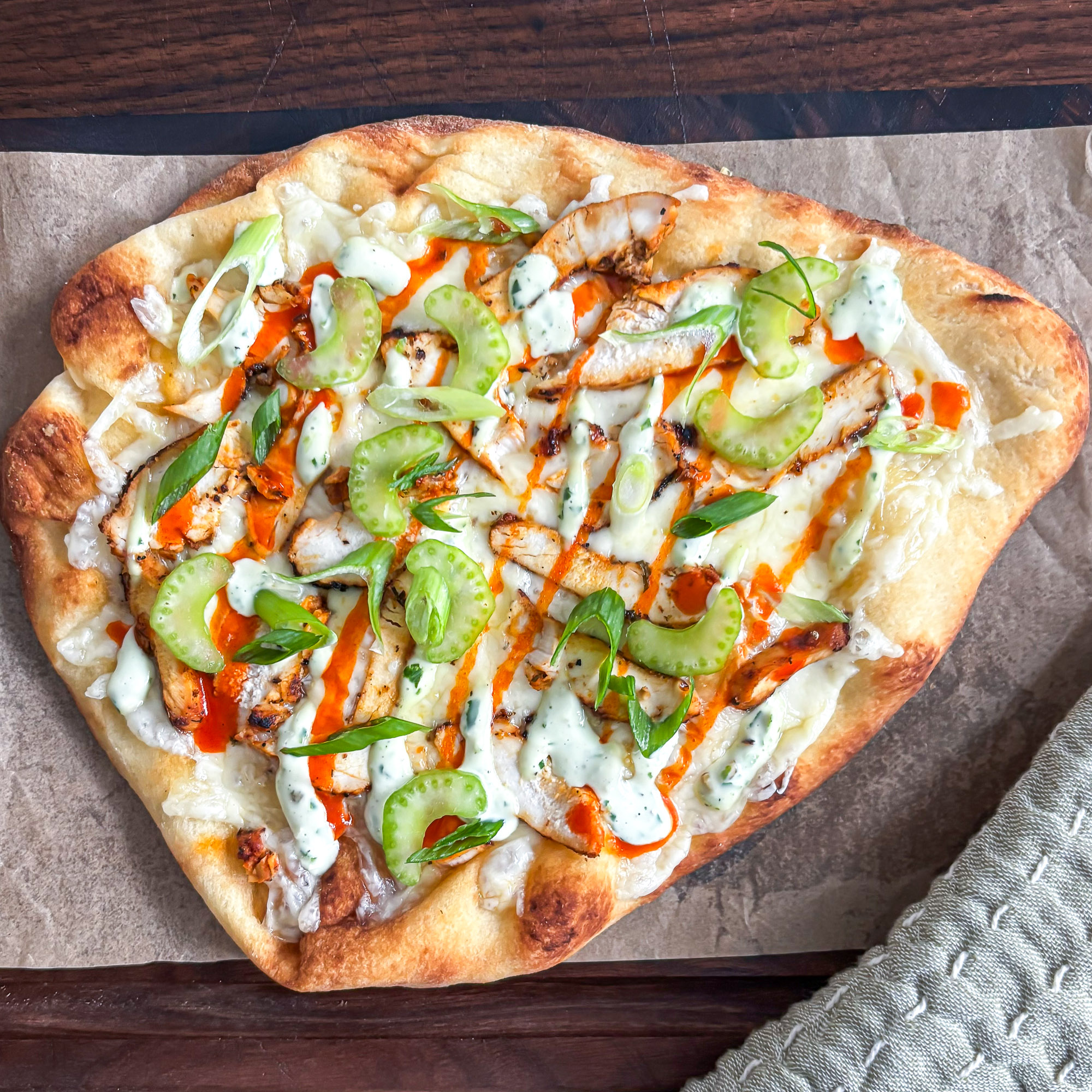 Buffalo Chicken Naan Pizzas